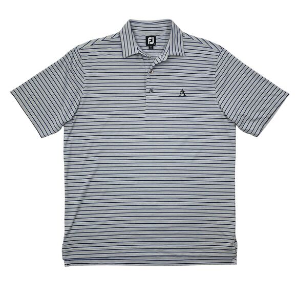 FJ FootJoy Shirt Men L Large Blue Grey Striped Droptail Hem Stretch Golf Polo - Picture 1 of 11